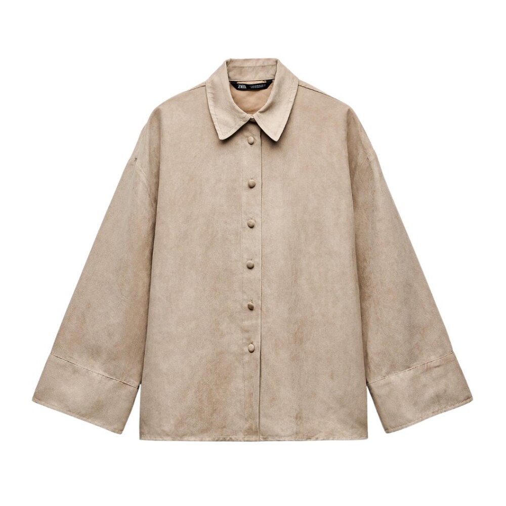 NWT Zara Faux Suede Oversized Button-Up Jacket – L